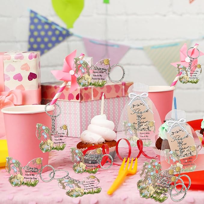 72 Pack Winnie Party Favors with Butterfly Shaped Keychains, 24 Acrylic Keychains, 24 Tags and 24 Gift Bags for Winnie Animal Themed Party