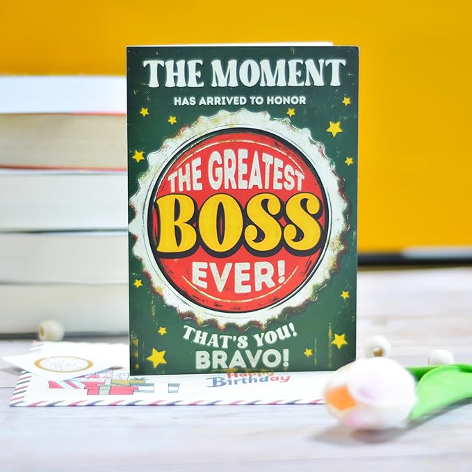 Boss Birthday Card, Birthday Card for Boss with Seal and Envelope, Bosses Birthday Gifts
