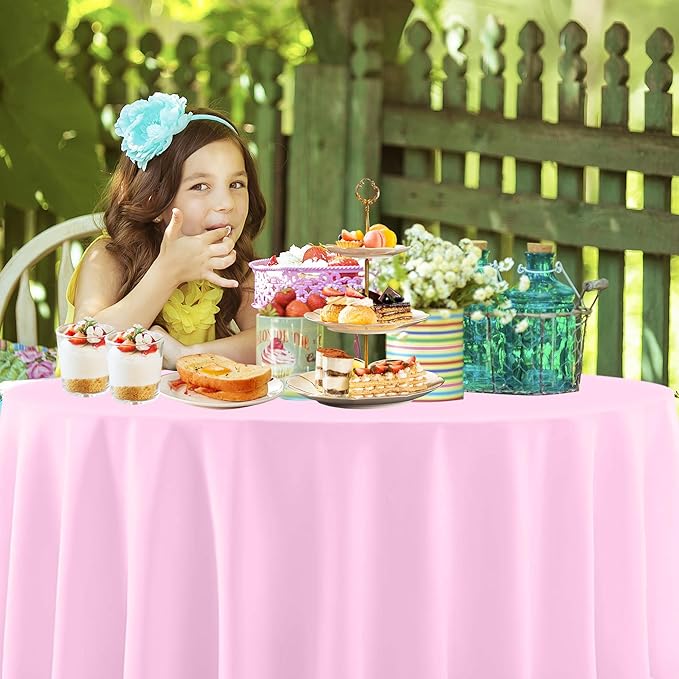12 Pack Round Disposable Tablecloths, Plastic Pastel Table Cover for Birthday Wedding Baby Shower Party Decoration,6 Color, 84 Inch