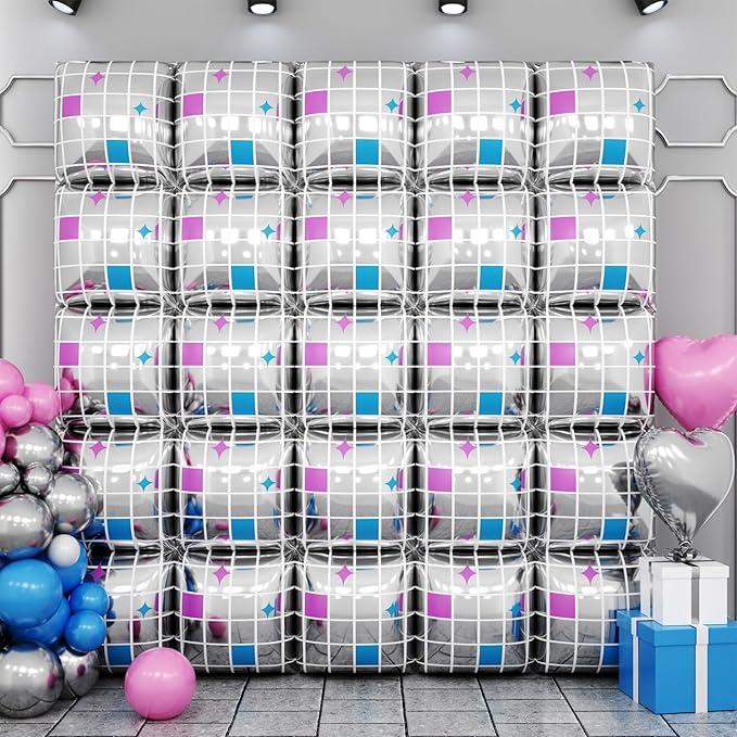 Disco Double Sided Square Foil Balloons Wall,19 Inches Pink Metallic Foil Balloons Tunnel Arch Kit for Girls Bachelorette,Wedding,Anniversary,Birthday Party Background Decoration