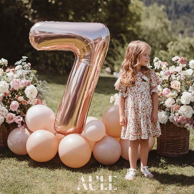 AULE 40 Inch Big Rose Gold 7 Balloon Number Large Foil Helium Number Balloons 0-9 Jumbo Giant Happy 7th Birthday Party Decorations for Boy or Girl Huge Mylar Anniversary Party Supplies