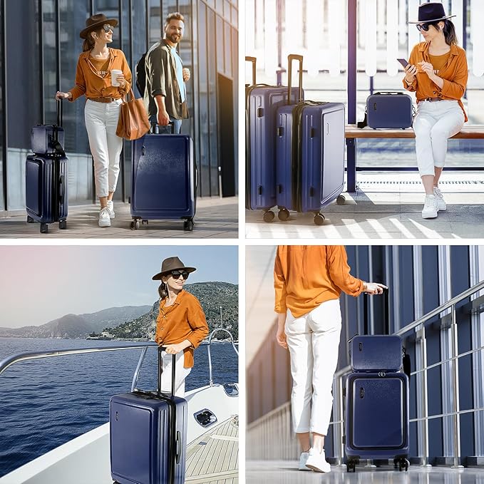 TRAVELARIM Hard Shell Luggage Sets with Spinner Wheels 4 Piece, Expandable Large Suitcases with TSA Lock, Travel Large Suitcase Set, Navy Luggage Set