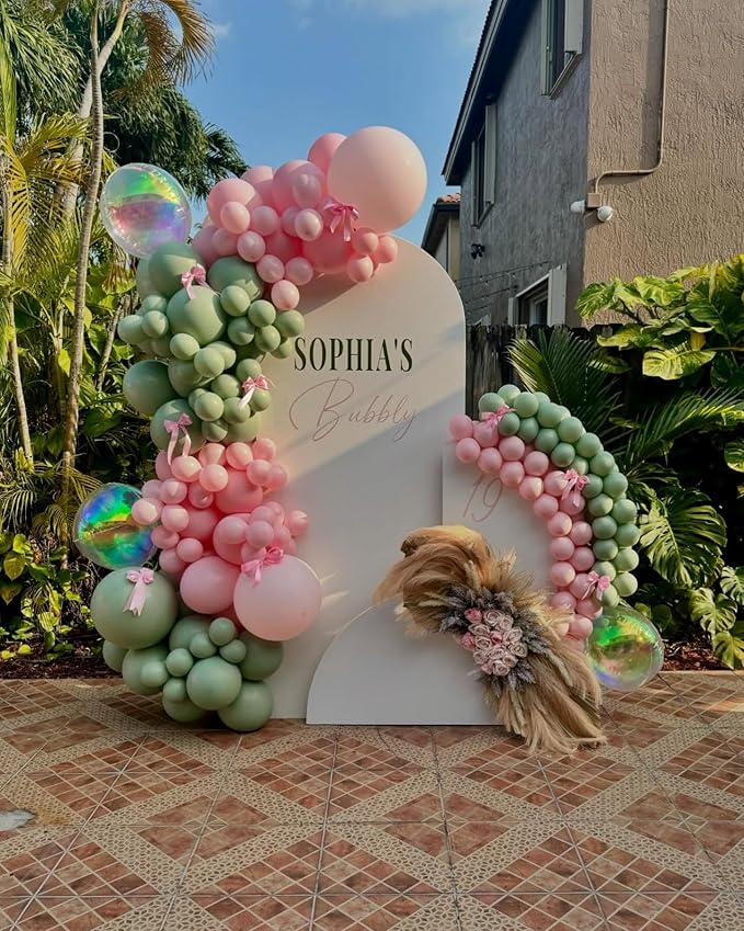 152Pcs Pink and Green Balloon Garland Arch Kit - Sage Green and Pink White Sand Gold Different Size Balloons for Girl Baby Shower Wedding Birthday Jungle Safari Woodland Party Decorations