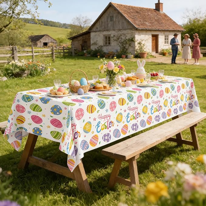 3-Pack Easter Egg Disposable Plastic Tablecloths – 54 x 108 Inch Rectangular Table Covers for Spring Parties and Holiday Decor