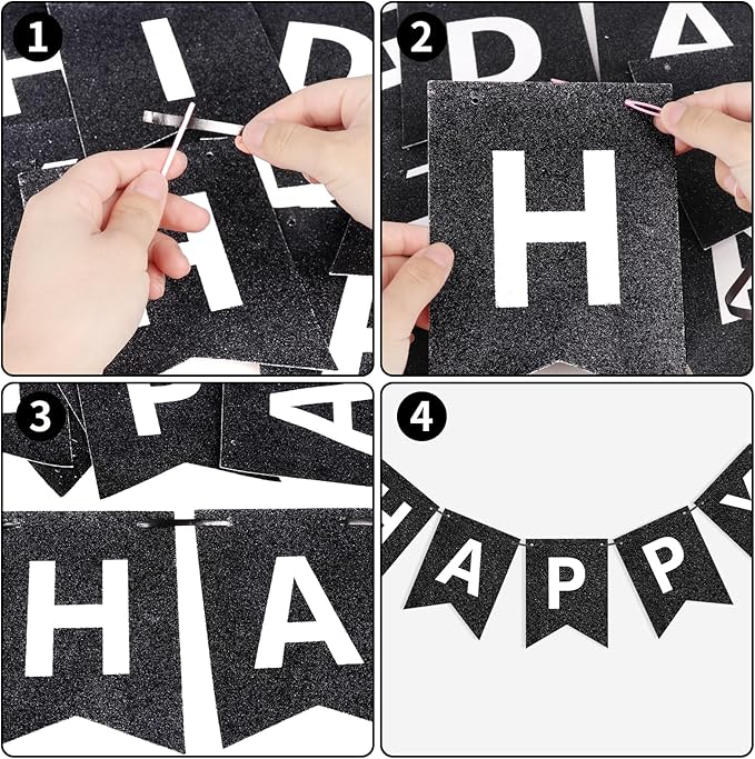 Hooqict Black Happy Birthday Banner Sign for Backdrop Black Birthday Decorations for Men Women Party Supplies Wall Door Banner Garland Bunting Flag
