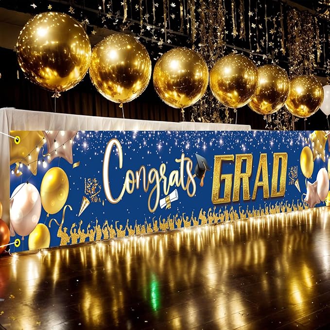 Large Banner and Backdrop for Party, Yard, Garden – Party Supplies for Indoor/Outdoor (Graduation Blue)