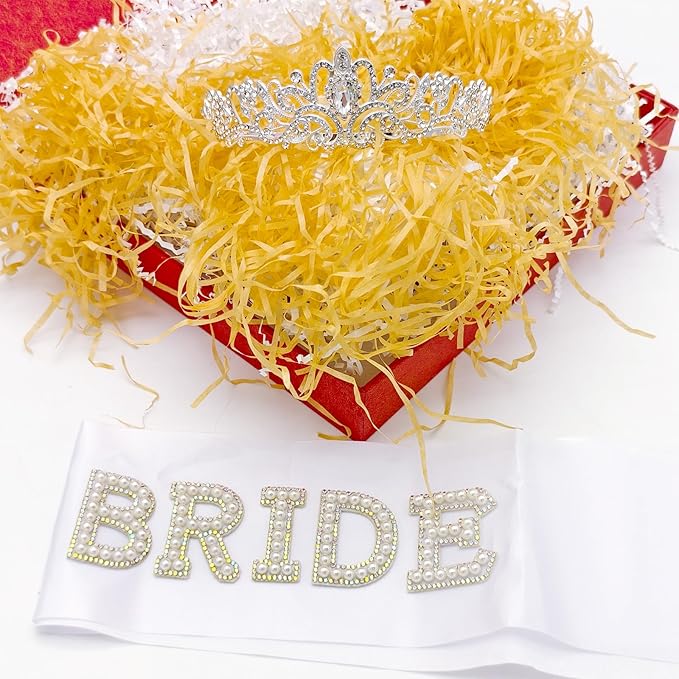 3Pcs Bachelorette Party Set-Wedding Tiara Crown, Veil with Comb & 'Bride' Sash - Bridal Decorations & Accessories Gift