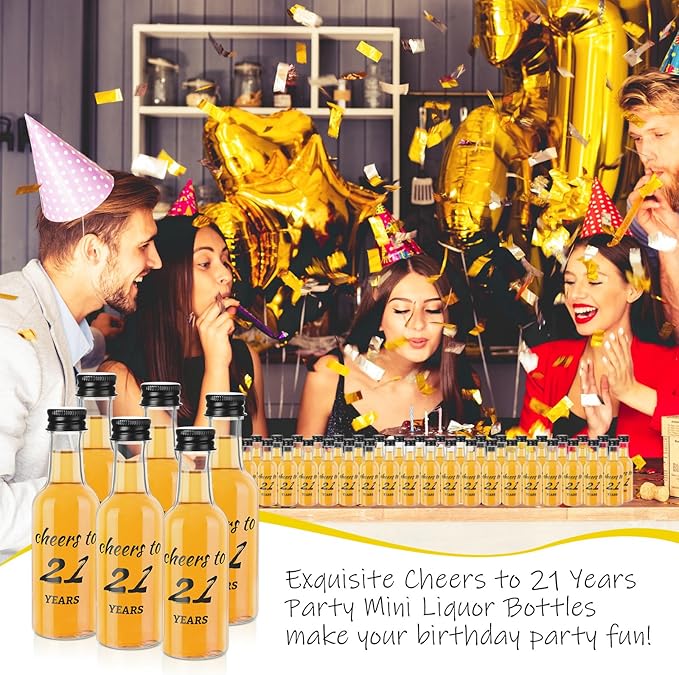 Bokon 50 Pcs Cheers to 21 Years Birthday Party Mini Liquor Bottles 1.7 oz Mini Wine Bottles for Guests Women Men 40th Birthday Anniversary Wedding Celebration Party Favors