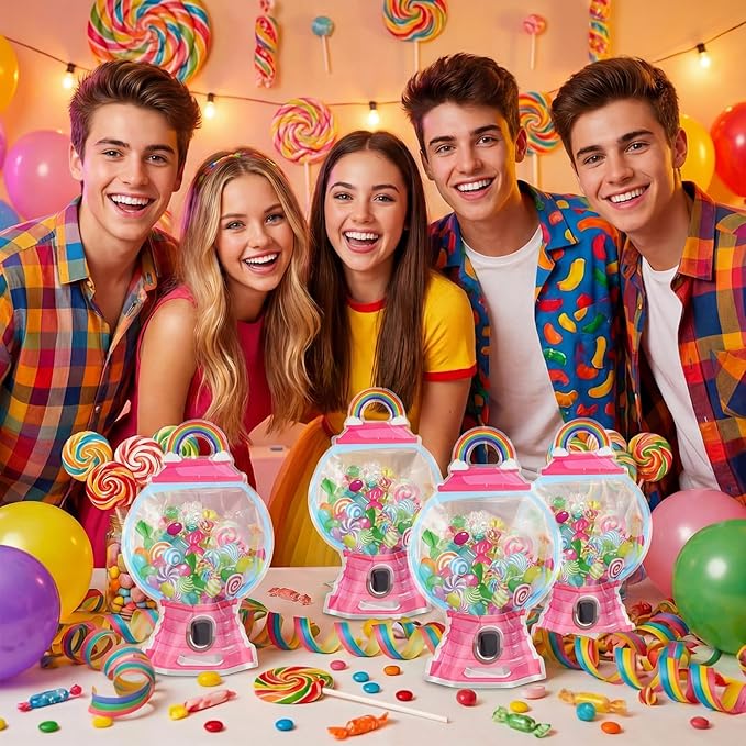 ReliThick 50 Pcs Candyland Goodie Bags with Handles, Sealed Plastic Bubble Gum Machine Treat Candy Bags Bulk Bubble Gum Gift Pouch for Candy Party Favors Snack Birthday Supplies Decorations