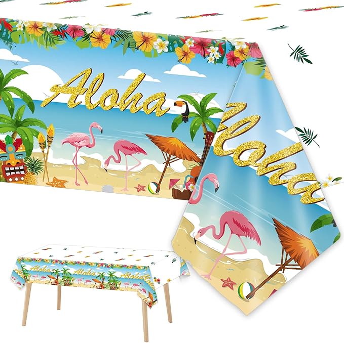 Tevxj 3 Pieces Tropical Luau Party Tablecovers Hawaiian Beach Theme Tableclothes for Summer Beach Party Aloha Decorations Supplies 54X108inch