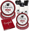 Whaline 175 Pcs Graduation Paper Plates and Napkins Set Dinnerware Maroon Congrats Grad Disposable Tableware Cups and Cutlery for 25 Guests Graduates Party Supplies