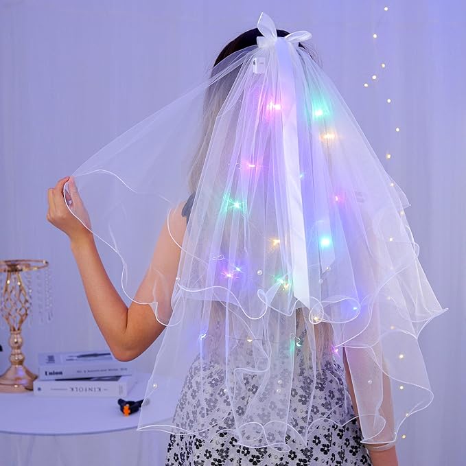 Light up Veil Short Bow Veils Wedding Bridal Veil for Bachelorette Party Veils Hair Accessories for Women