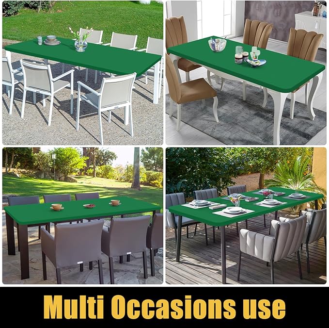 Smiry 2 Pack Rectangle Picnic Table Cloth, Waterproof Elastic Fitted Tablecloths, Washable Polyester Rectangular Patio Table Cover for Camping, Indoor and Outdoor (Hunter Green, 30"x72")