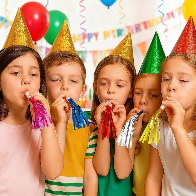 Silver New Years Noise Makers 48 PCS NYE Party Blowers Blowouts New Years Eve Games Favors Supplies Birthday Pep Rally for Adult Prank Graduation Sporting Events Horns Noisemakers Accessories