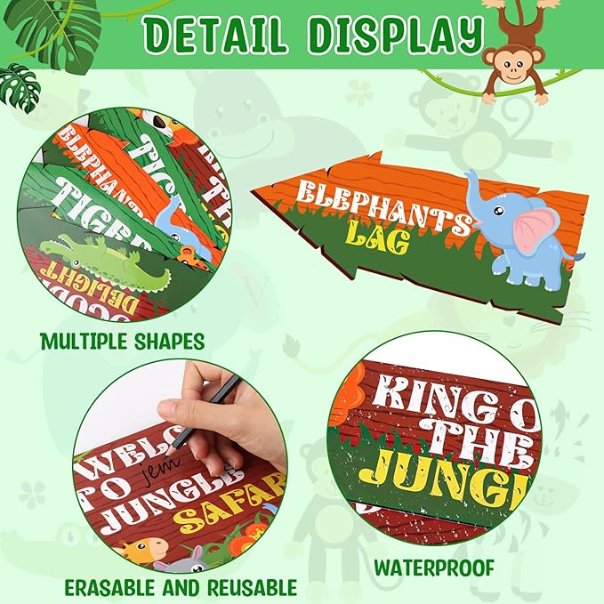 Hooqict 20 Pieces Safari Party Sign for Welcome to Jungle Safari Theme Party Decorations Directional Signs Classroom Wild Animal Birthday Party Decorations Zoo Party Supplies