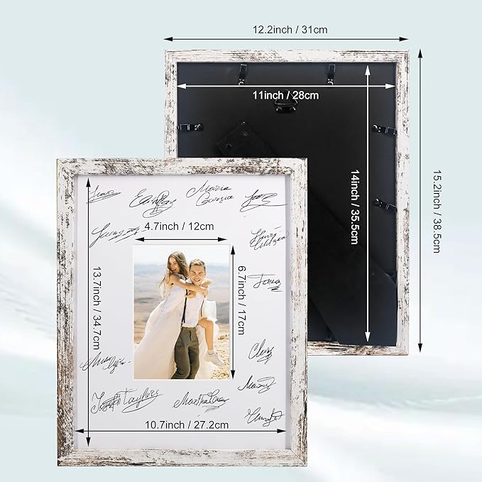 GraduatePro 11x14 Graduation Signature Board Picture Frame with 5x7 Mat for Wedding Birthday Guest Book Signing, White Frame with White Mat