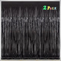 Black Tinsel Fringe Backdrop Curtains for Parties, Melsan 3.2 x 8 ft Black Streamer Photo Backdrop for Birthday, Graduations, New Year Eve Party Decor - Pack of 2