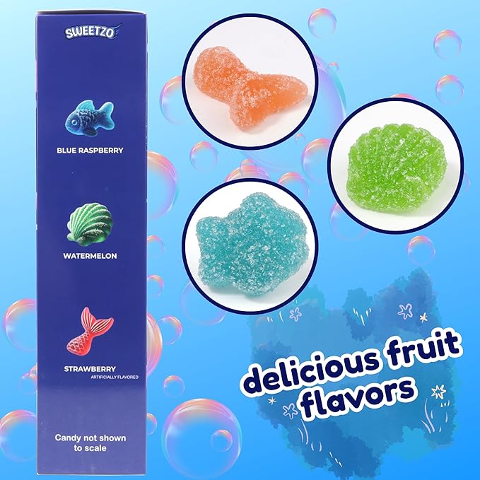 Mermaid Gummy Candy, Individual Bags for Birthday Parties, Assorted Fruit Flavors, Easter Basket Stuffers, 18 Count