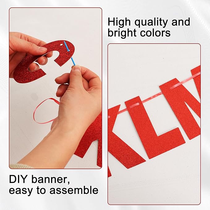 BEISHIDA 116 PCS A-Z DIY Letter Banner Kit Make Your Own Banner Glitter Red Including 111 Letters and Numbers 3 Rope and 2 Threading Device,Customized for Birthday Graduation Anniversary Party Decor