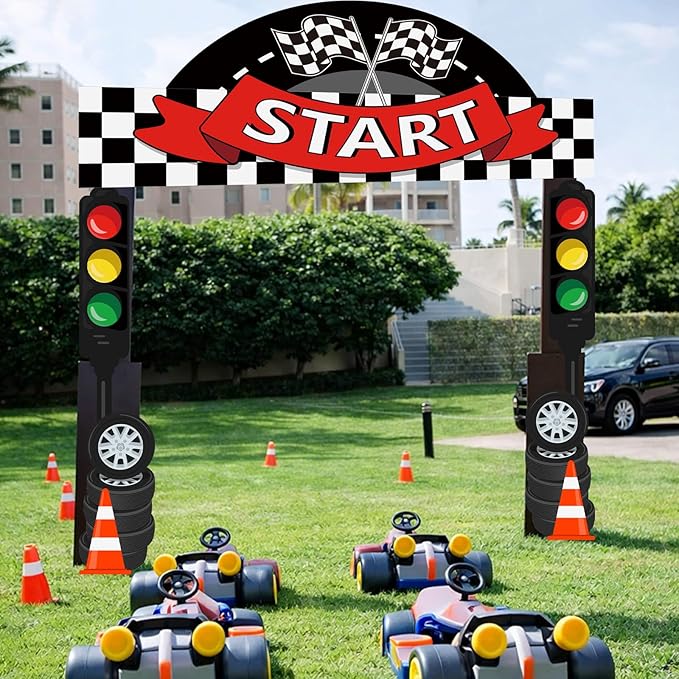 Peryiter 3 Pcs Race Car Birthday Party Decorations Racing Party Decorations Racing Fans Welcome Porch Sign Checkered Flag Hanging Door Banner for Car Birthday Baby Shower