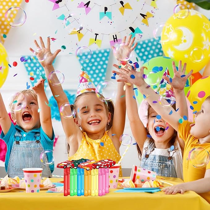 AMFZON 24Pcs Race Car Party Favors Bubble Wands for Kids, Racecar Wheels Mini Bubbles Wand Toys, Two Fast Birthday Party Supplies Goodie Gift Bag Stuffers Pinata Classroom Prizes