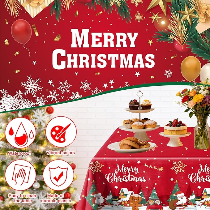 Christmas Party Decorations Set, Red Green Christma Balloon Arch, Merry Christmas Backdrop Banner Xmas Hanging Swirls Tablecloths for Xmas Party Indoor Outdoor Decorations Supplies