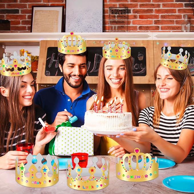 Gold Paper Crowns, Diy Birthday King Crowns Craft to Decorate, Paper Prince Princess Crown Hats for School Classroom