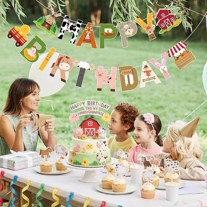 Farm Party Decorations Happy Birthday Banner Farm Party Banner Garland for Birthday Party Decorations Farm Party Supplies