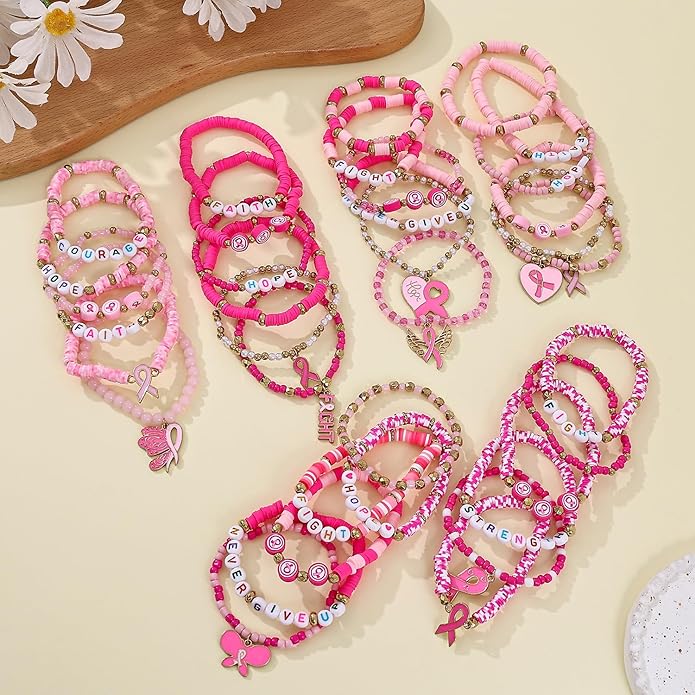 Cooluckday 36 Pcs Holiday Heishi Surfer Bracelets for Women Bulk Easter Mother's Day Christmas St. Patrick's Day Mardi Gras Bracelet Stackable Stretch Friendship Bracelets Set