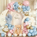 Baby Pink Blue Gender Reveal Balloon Garland Arch Kit, 120pcs Dusty Blue Pink Cream and Pastel Gold Balloons for Boho Neutral Oh Baby Shower Birthday Decor Gender Reveal Party Decorations Supplies