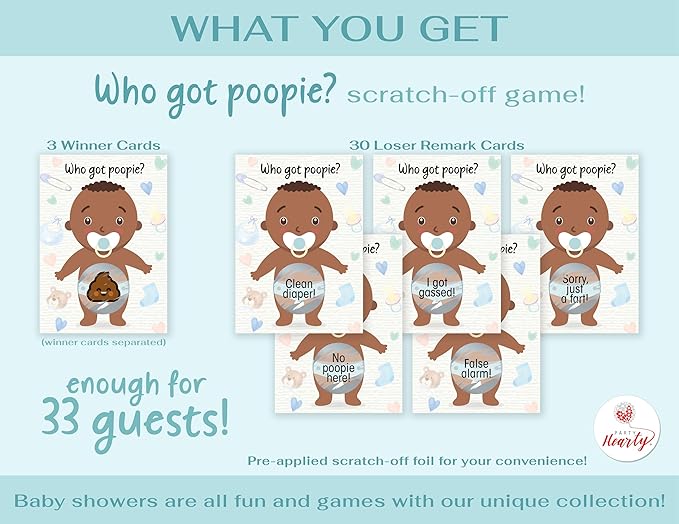 Party Hearty Baby Shower Games for Boy, 33 Poopie Emoji Scratch Off Lottery Tickets, Baby Games Ideas, Scratch Off Game