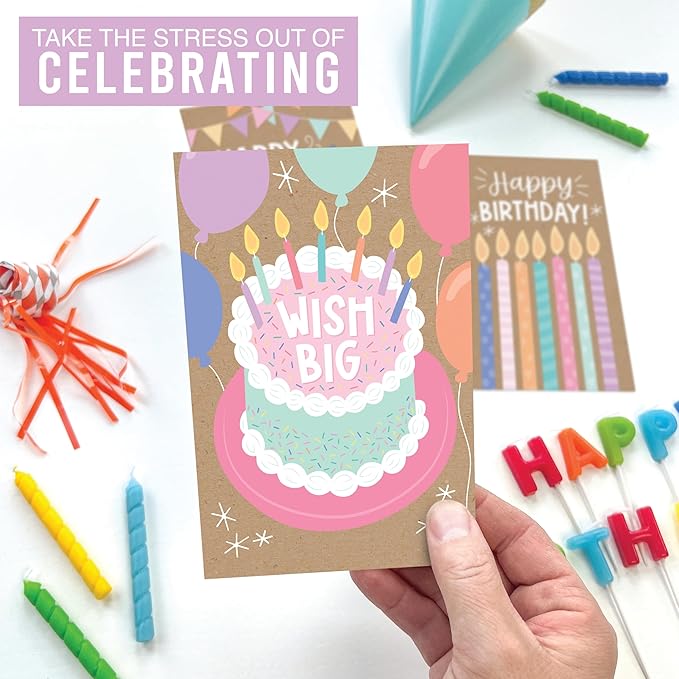 Hadley Designs Happy Birthday Cards Bulk with Envelopes - 54 Assorted Birthday Cards for Kids & Adults, Bulk Greeting Card Pack for Office, Generic Bday Notecards with Envelopes, Designed in USA