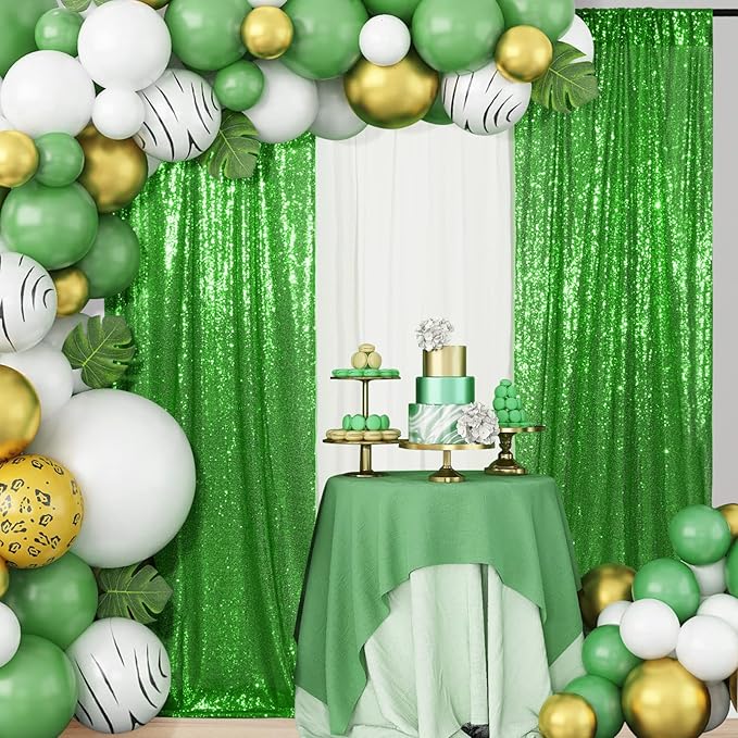 Green Sequin Backdrop 6FTx8FT Photobooth Backdrop Curtains for Birthday, Party, Wedding Decoration