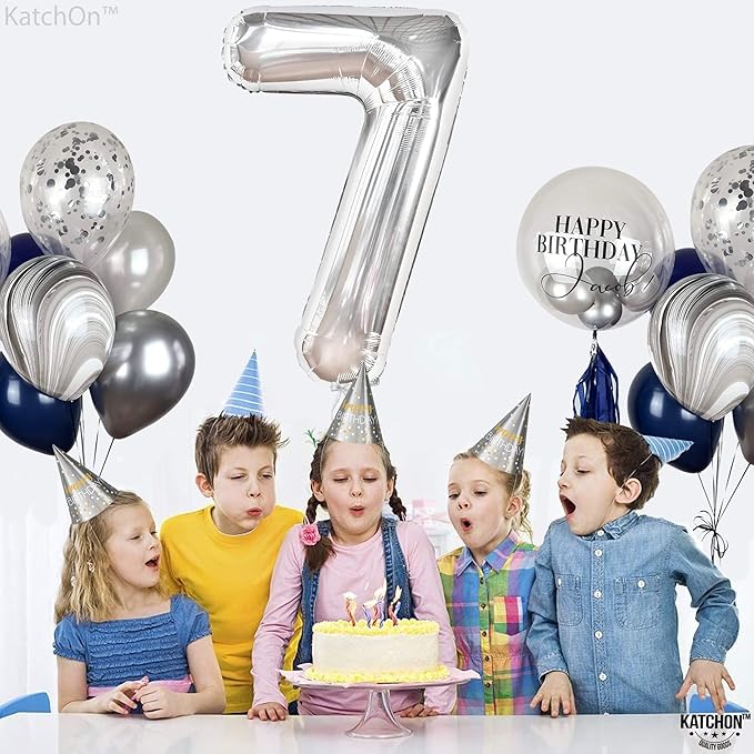 KatchOn, Giant Silver Number 7 Balloon - 40 Inch | 7th Birthday Balloon for 7th Birthday Decorations | 7 Balloons for Birthday | 7 Year Old Balloons for 7 Year Decorations