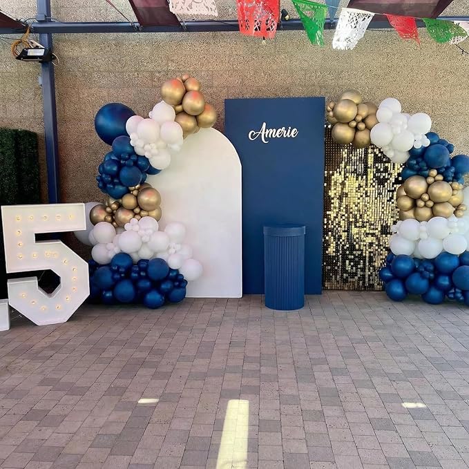 Royal Blue Gold White Balloons, 60Pcs 12Inch Navy Blue and Gold Balloons with Metallic Gold Confetti Balloon for Wedding Graduation Baby Shower Birthday Decorations