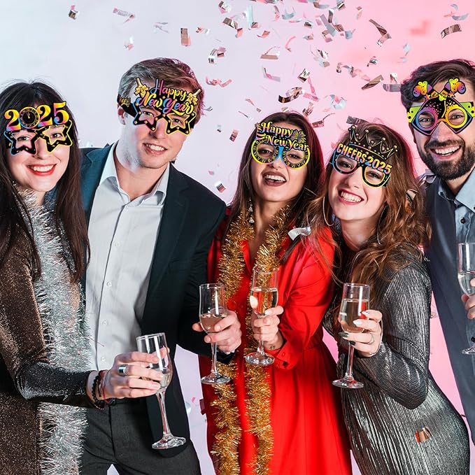 16PCS Happy New Year Glasses, New Year Paper Eyeglasses Photo Booth Props for 2026 Party Supplies Decorations