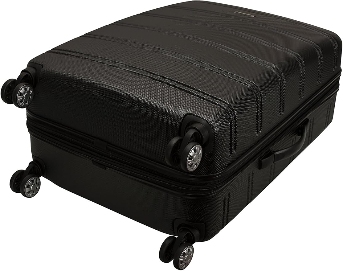 Rockland Melbourne Hardside Expandable Spinner Wheel Luggage, Checked Large 28", Black