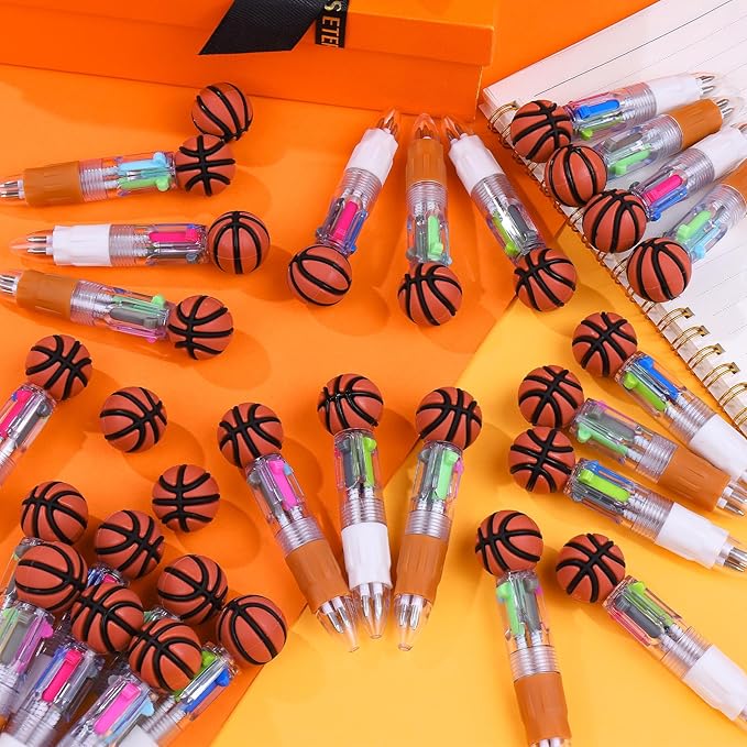 CZWZ 30Pcs Mini Multicolor Pens in One 4-in-1 Cute Pens Bulk for Kids, Ballpoint Pen for Birthdays and Children's Parties, Fun Gifts Assorted Ink Kawaii Pen(Basketball)