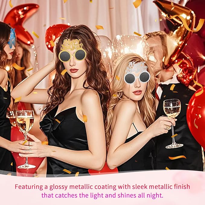 Happy New Year Metallic Glasses Shiny 2026 Party Eyeglasses for Adults & Kids Fun NYE Accessories & Photo Booth Props