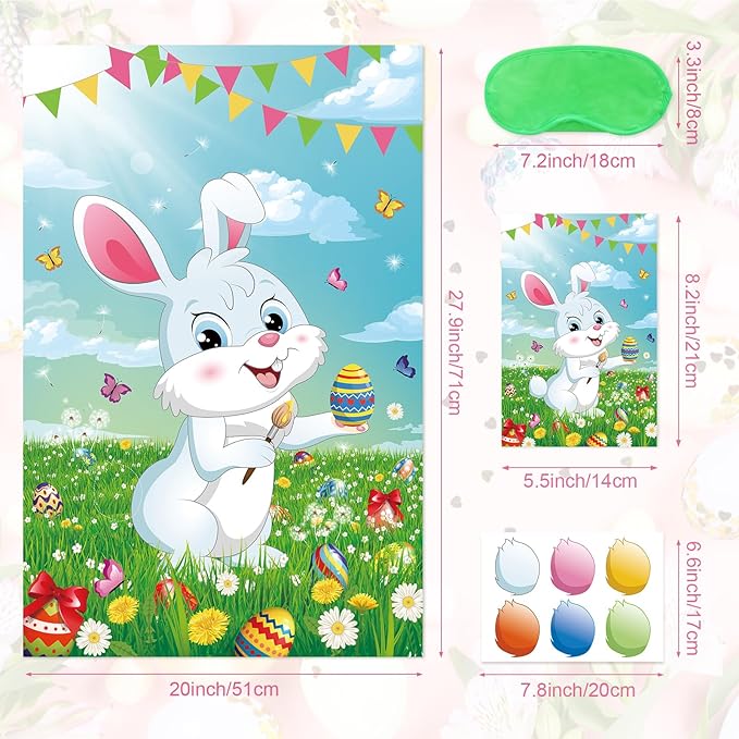 Pin The Tail on The Bunny Easter Games for Kids Easter Party Games Birthday Party Happy Easter Party Decoration Supplies Easter Egg Hunt Activities, Large Bunny Game Poster with 36 Tail Stickers