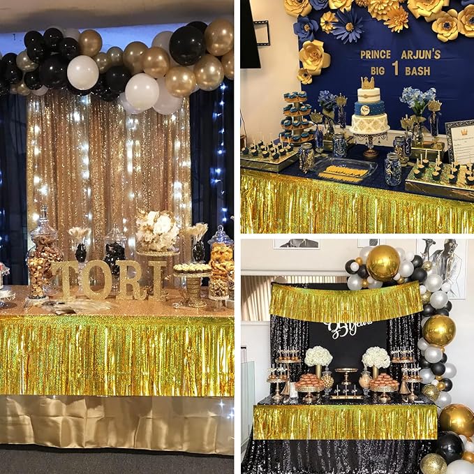 BEISHIDA 3 Packs 30 Feet Metallic Foil Fringe Garland Tinsel Streamers，Laser Gold Wall Hanging Tinsel Fringe Banners for Wedding Birthday Party Decoration Halloween Christmas New Year