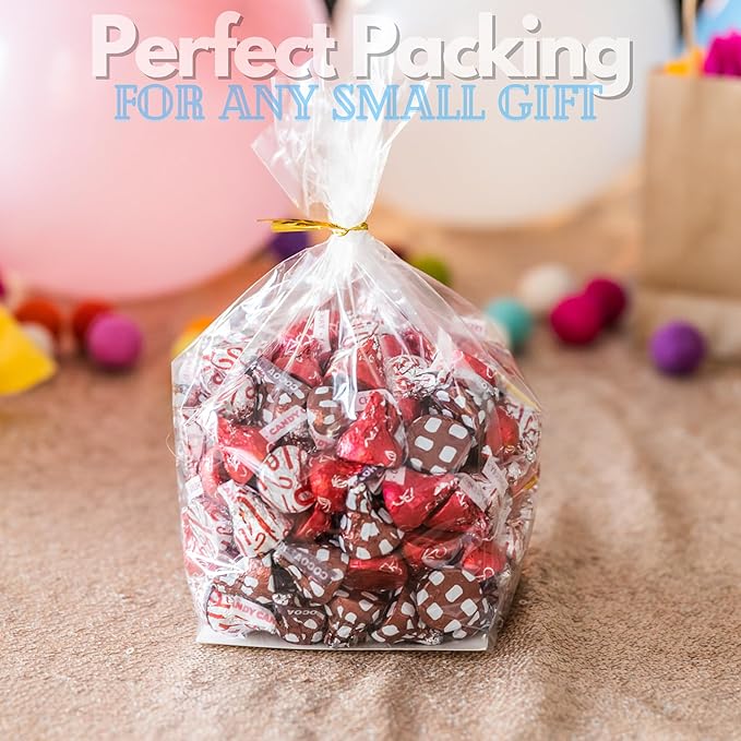 TATTI 200 Pack Clear Cellophane Bags for Favors - Transparent Goodie Bags for Birthday Party, 6x9 Inch Clear Bags with 5-Inch Twist Ties - Candy, Treat, Cookie Bags for Gift Giving