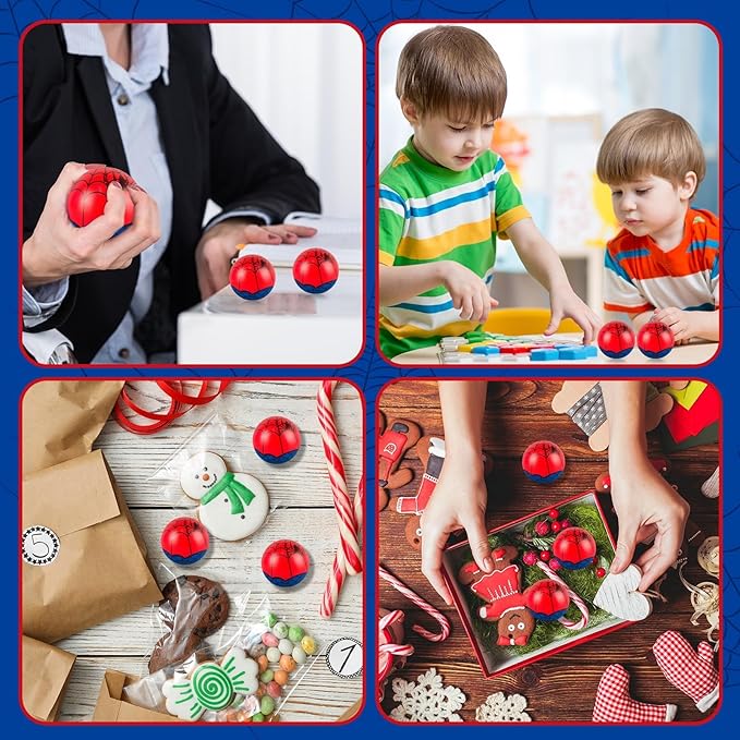12 PCS Spider Stress Balls for Kids Party Favors, 1.97 Inch Anxiety Relief Fidget Sensory Toys, Spider Theme Squeeze Toys Bulk for Birthday Goodie Bags, Carnival Gifts & Classroom Prizes