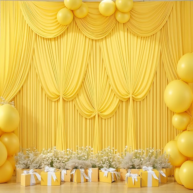 Yellow Backdrop Curtains-Wrinkle-Free Polyester Photography Drapes Party Curtain Background for Baby Shower Wedding Decorations- 40 X10FT