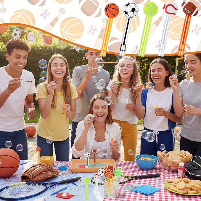 Jenaai 24 Pcs Sports Themed Bubble Wands Balls Shaped Bubble Wand Party Favors for Outdoor Summer Activity Cartoon Birthday Gifts Carnival Goody Bag Stuffers Wedding Supplies