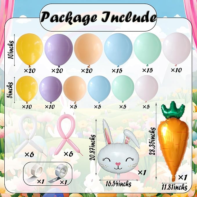 157Pcs Easter Balloon Arch Kit, Pastel Easter Balloon Garland with Bunny Rabbit Carrots Foil Balloons for Baby Shower Party, Spring Birthday, Easter Decorations Indoor Outdoor