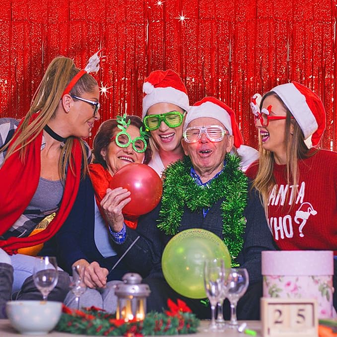 Tinsel Curtain Party Backdrop Red Birthday Party Decorations 5 Packs Glitter Foil Fringe Curtain Decor Streamers Photo Booth for Christmas Wedding Halloween Graduation