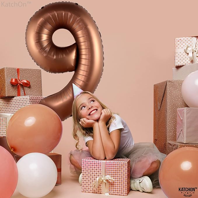 KatchOn, Giant Coffee Brown Number 9 Balloon - 40 Inch | Foil 9 Birthday Balloon for 9th Birthday Decorations | 9th Anniversary Decoration | Coffee Party Decor