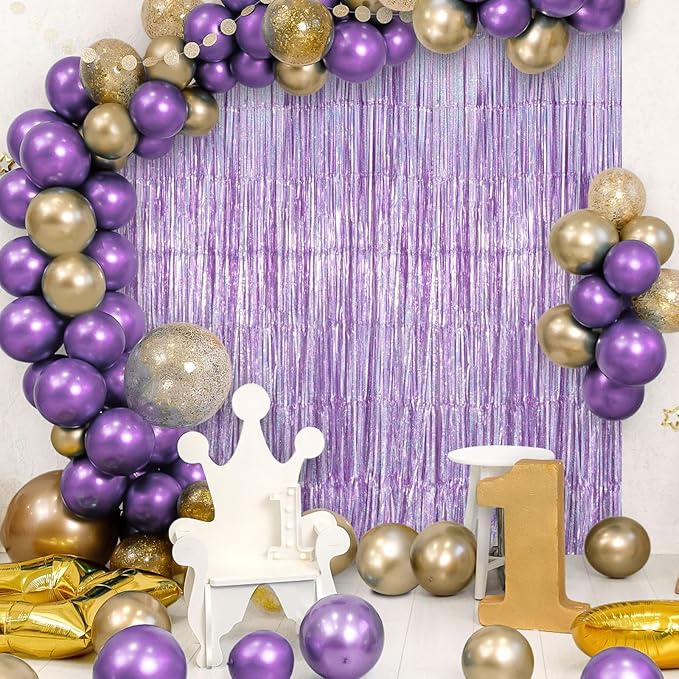 2 Pack Fringe Curtains Backdrops, Foil Fringe Curtains, Door Streamers for Birthday Wedding Bridal Shower Holiday Graduation Party Decorations, Photo Booth Backdrops, Glitter Light Purple