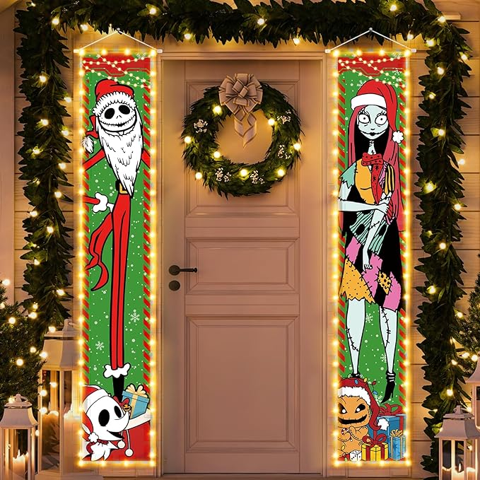 Jack Sally Lighted Banners Porch Signs Christmas Decor Christmas Nightmare Banner Christmas Decorations Outdoor Party Home
